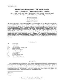 Preliminary Design and CFD Analysis of a Fire Surveillance Unmanned Aerial Vehicle Luis E