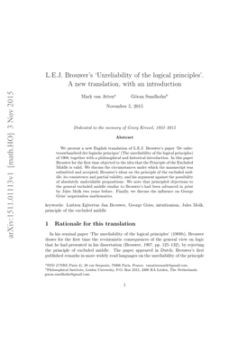 LEJ Brouwer's 'Unreliability of the Logical Principles'. a New Translation, with an Introduction