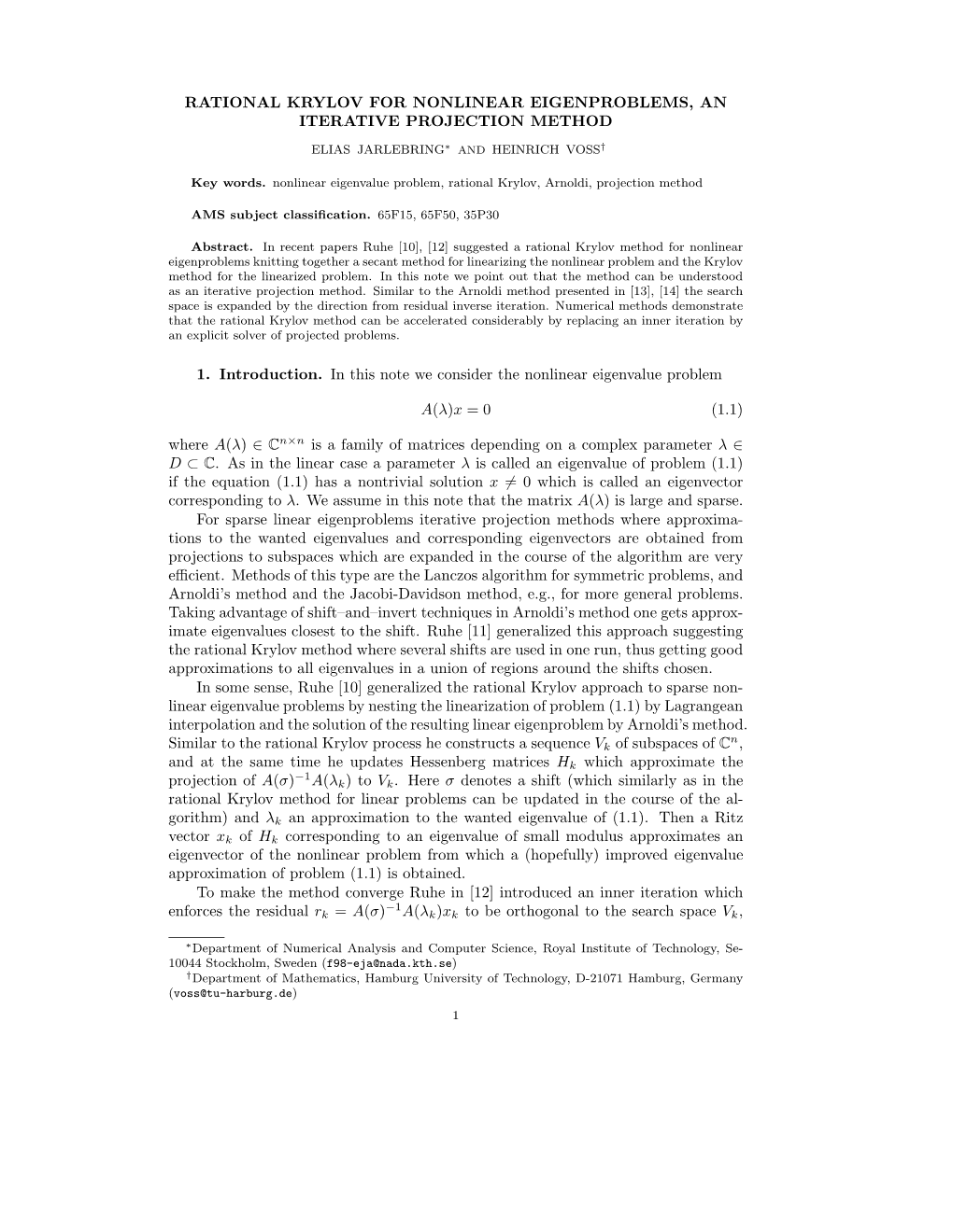 Rational Krylov for Nonlinear Eigenproblems, an Iterative Projection Method