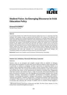 Student Voice: an Emerging Discourse in Irish Education Policy