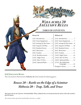 Wallachia 20 Exclusive Rules TABLE of CONTENTS