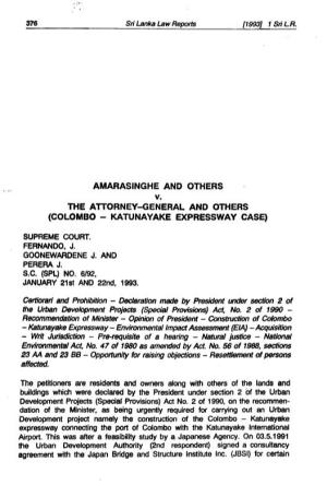 AMARASINGHE and OTHERS V. the ATTORNEY-GENERAL and OTHERS (COLOMBO - KATUNAYAKE EXPRESSWAY CASE)