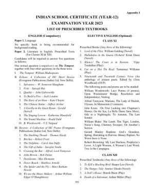 Indian School Certificate (Year-12) Examination Year 2023 List of Prescribed Textbooks