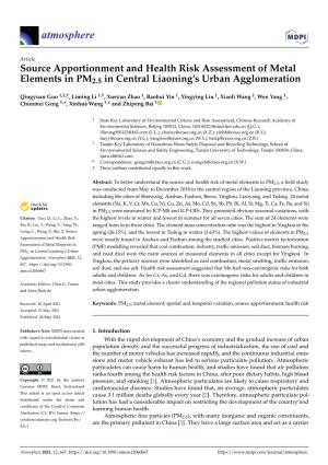 Source Apportionment and Health Risk Assessment of Metal Elements in PM2.5 in Central Liaoning’S Urban Agglomeration