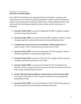 Timeline of U.S. Sanctions Jason Starr and Helia Ighani Since 2005, The