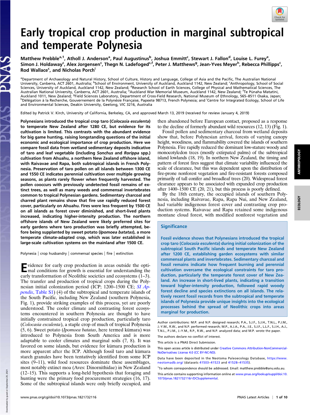 Early Tropical Crop Production in Marginal Subtropical and Temperate Polynesia