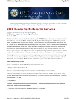 2009 Human Rights Reports: Comoros Page 1 of 10