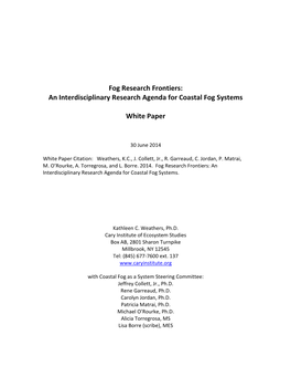 An Interdisciplinary Research Agenda for Coastal Fog Systems White Paper