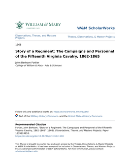 Story of a Regiment: the Campaigns and Personnel of the Fifteenth Virginia Cavalry, 1862-1865