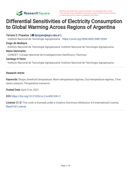 Differential Sensitivities of Electricity Consumption to Global Warming Across Regions of Argentina