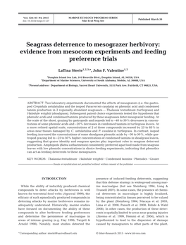Seagrass Deterrence to Mesograzer Herbivory: Evidence from Mesocosm Experiments and Feeding Preference Trials
