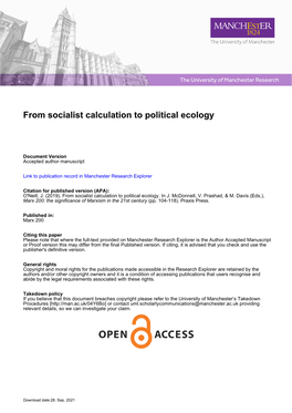 From Socialist Calculation to Political Ecology