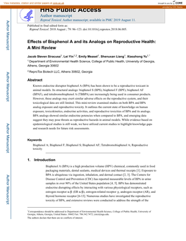 Effects of Bisphenol a and Its Analogs on Reproductive Health: a Mini Review