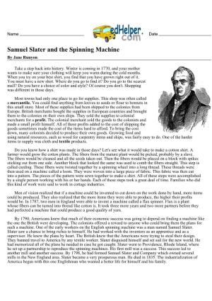 Samuel Slater and the Spinning Machine by Jane Runyon