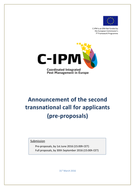 Announcement of the Second Transnational Call for Applicants (Pre-Proposals)