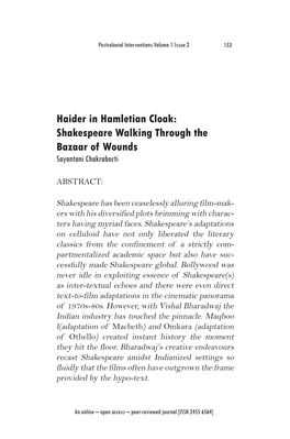Haider in Hamletian Cloak: Shakespeare Walking Through the Bazaar of Wounds Sayantani Chakraborti