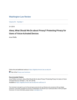 Alexa, What Should We Do About Privacy? Protecting Privacy for Users of Voice-Activated Devices