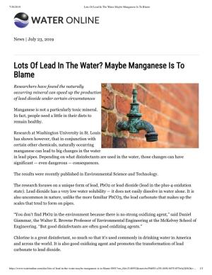 Lots of Lead in the Water? Maybe Manganese Is to Blame