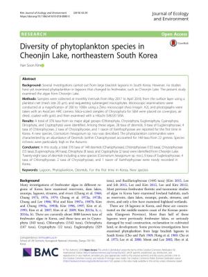 Diversity of Phytoplankton Species in Cheonjin Lake, Northeastern South Korea Han Soon Kim
