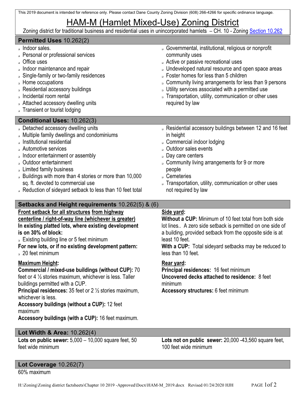 HAM-M Hamlet Mixed-Use Zoning District Fact Sheet - DocsLib