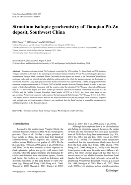 Strontium Isotopic Geochemistry of Tianqiao Pb-Zn Deposit, Southwest China