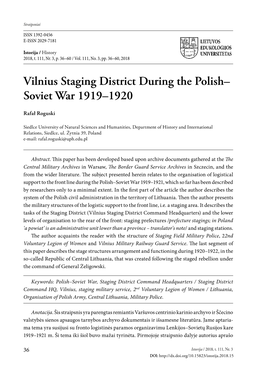 Vilnius Staging District During the Polish– Soviet War 1919–1920