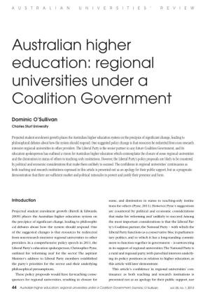 Australian Higher Education: Regional Universities Under a Coalition Government