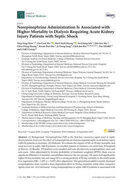 Norepinephrine Administration Is Associated with Higher Mortality in Dialysis Requiring Acute Kidney Injury Patients with Septic Shock