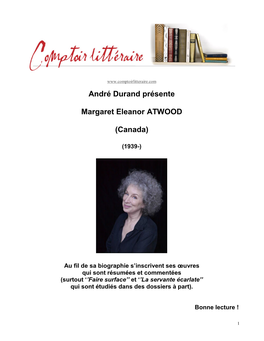 André Durand Présente Margaret Eleanor ATWOOD (Canada)