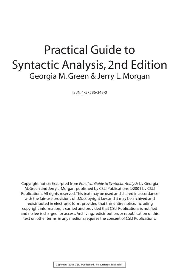 Practical Guide to Syntactic Analysis, 2Nd Edition Georgia M