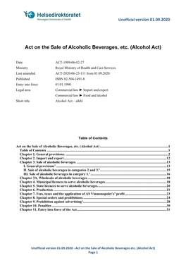 Act on the Sale of Alcoholic Beverages, Etc. (Alcohol Act)