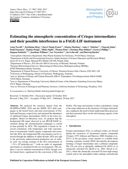 Estimating the Atmospheric Concentration of Criegee Intermediates and Their Possible Interference in a FAGE-LIF Instrument