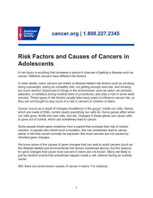 Risk Factors and Causes of Cancers in Adolescents