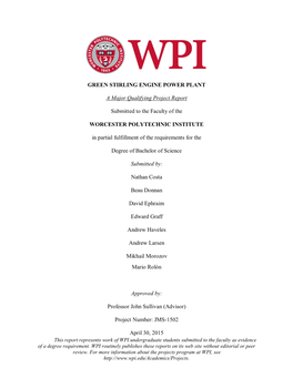 GREEN STIRLING ENGINE POWER PLANT a Major Qualifying Project