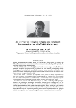 An Overview on Ecological Footprint and Sustainable Development: a Chat with Mathis Wackernagel