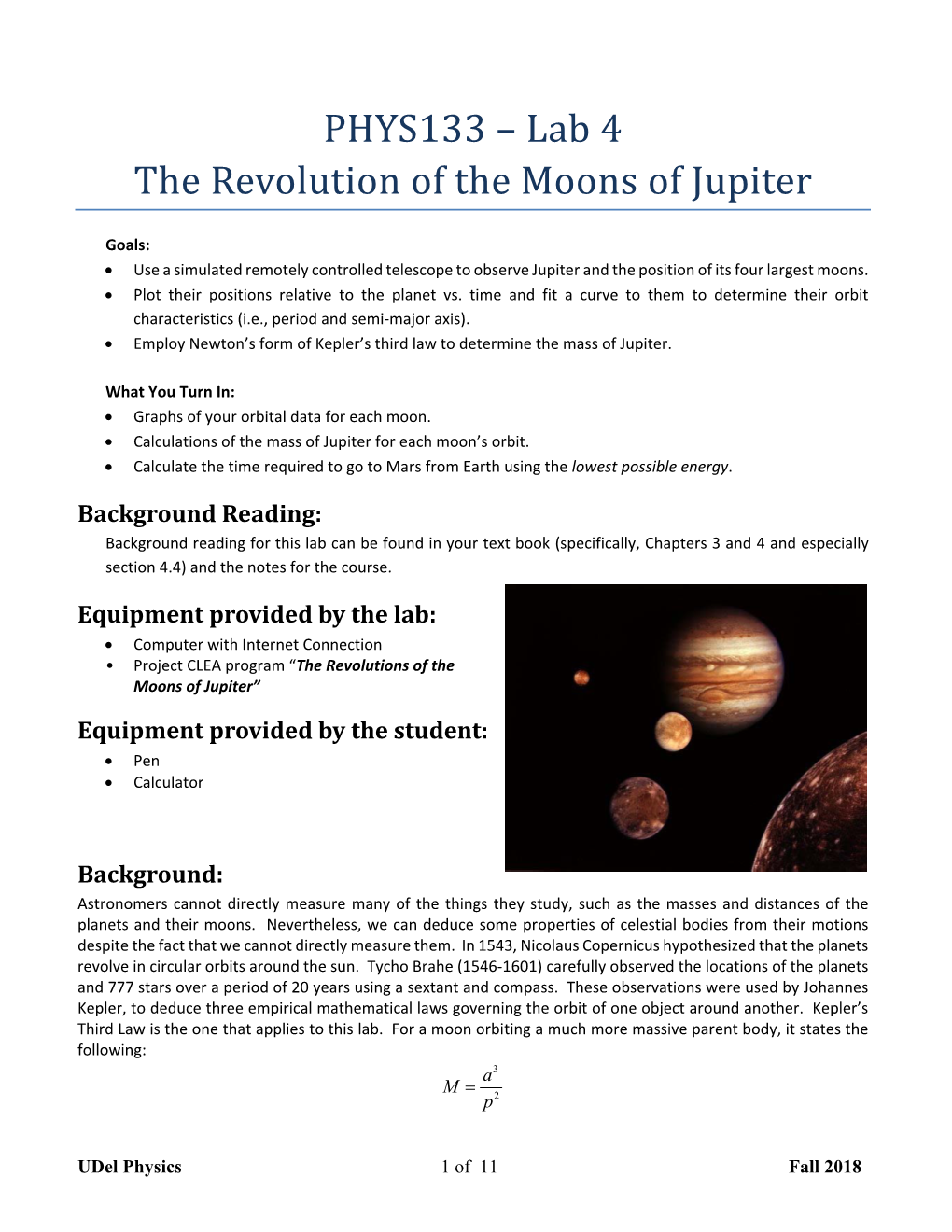 PHYS133 – Lab 4 the Revolution of the Moons of Jupiter