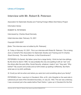 Interview with Mr. Robert B. Petersen