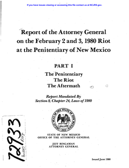 Report of the Attorney General on the February 2 and 3, 1980 Riot at the Penitentiary of New Mexico