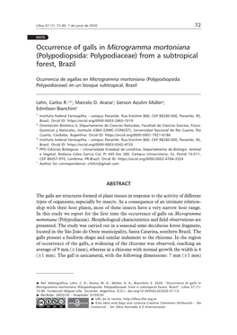 Occurrence of Galls in Microgramma Mortoniana (Polypodiopsida: Polypodiaceae) from a Subtropical Forest, Brazil