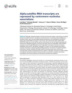 Alpha-Satellite RNA Transcripts Are Repressed by Centromere