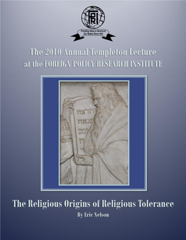 The Religious Origins of Religious Tolerance by Eric Nelson