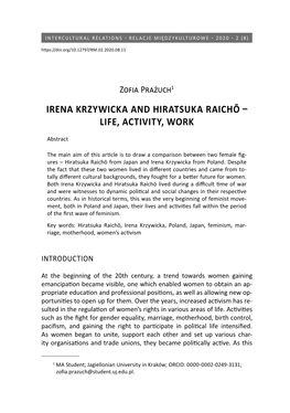 Irena Krzywicka and Hiratsuka Raichō – Life, Activity, Work