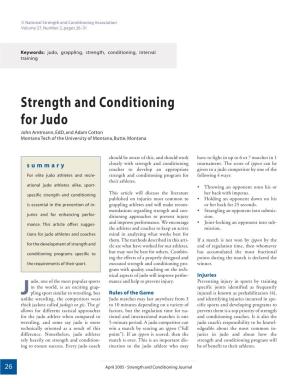 Strength and Conditioning for Judo John Amtmann,Edd,And Adam Cotton Montana Tech of the University of Montana,Butte,Montana