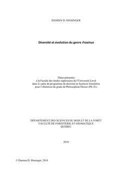 Diversité Et Évolution Du Genre Fraxinus