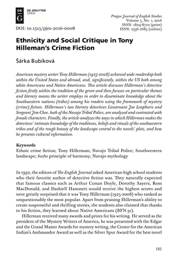 Ethnicity and Social Critique in Tony Hilleman's Crime Fiction