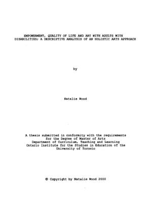 Natalie Wood a Thesis Submitted in Conformity with the Requirements For