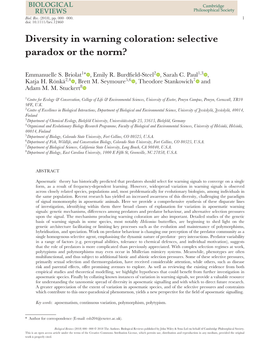 Diversity in Warning Coloration: Selective Paradox Or the Norm?