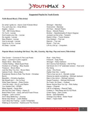 Suggested Playlist for Youth Events Faith-Based Music (Title-Artist) Do