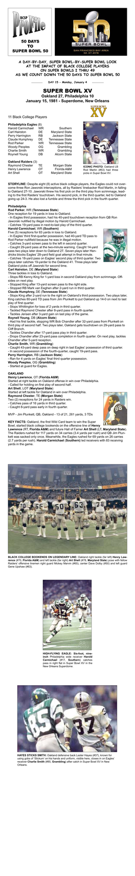 Super Bowl XV Oakland 27, Philadelphia 10 January 15, 1981 - Superdome, New Orleans