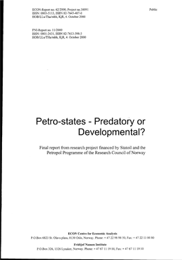 Petro-States -Predatory Or Developmental?